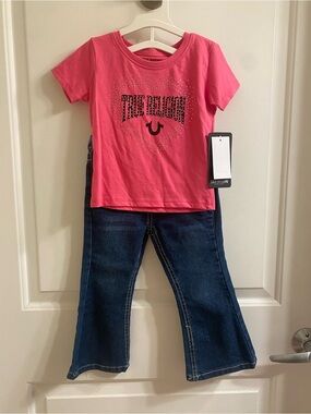 True Religion Hot Pink Rhinestone Logo Tee & Jeans - Toddler girls